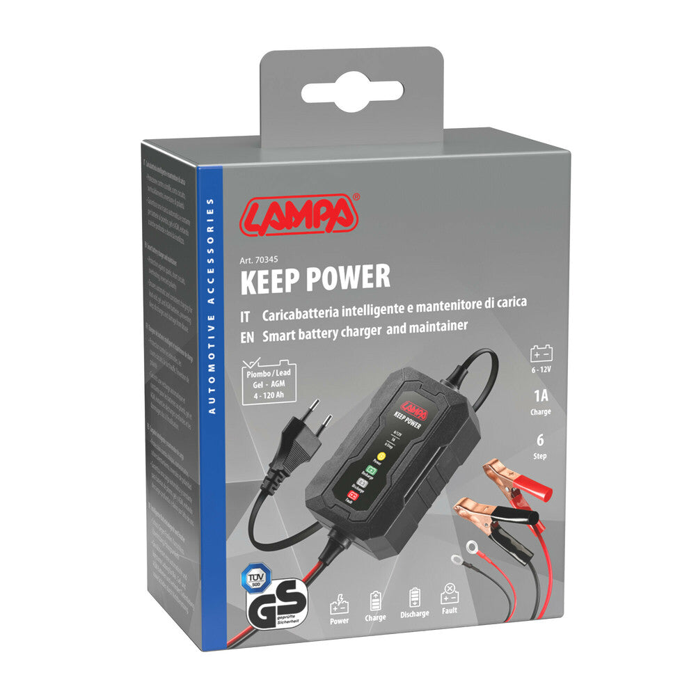 Keep Power, caricabatteria intelligente e mantenitore di carica, 6/12V