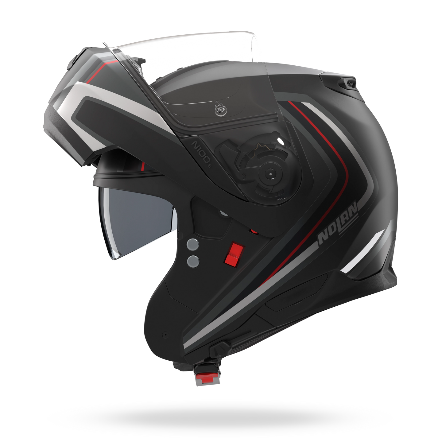 Nolan casco modulare N100-6 RADIANTE Nero / Argento / Rosso - S