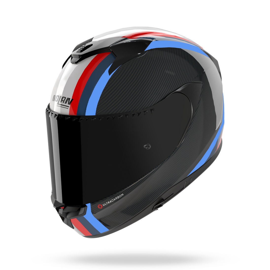 Nolan casco integrale X-904 ULTRA CARBON GEMINI Carbonio / Bianco / Rosso / Blu - vista 3/4