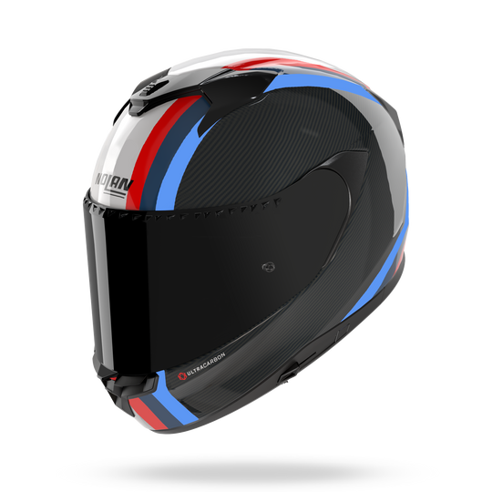 Nolan casco integrale X-904 ULTRA CARBON GEMINI Carbonio / Bianco / Rosso / Blu - vista 3/4