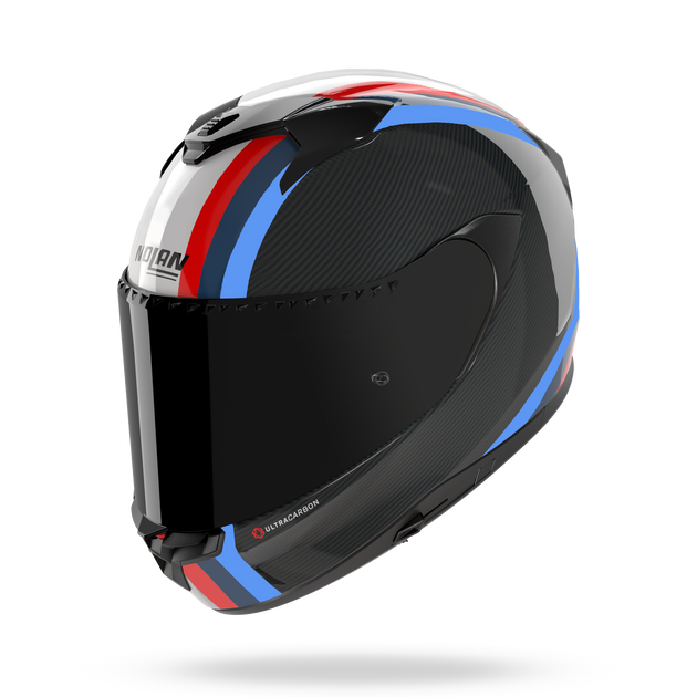 Nolan casco integrale X-904 ULTRA CARBON GEMINI Carbonio / Bianco / Rosso / Blu - vista 3/4