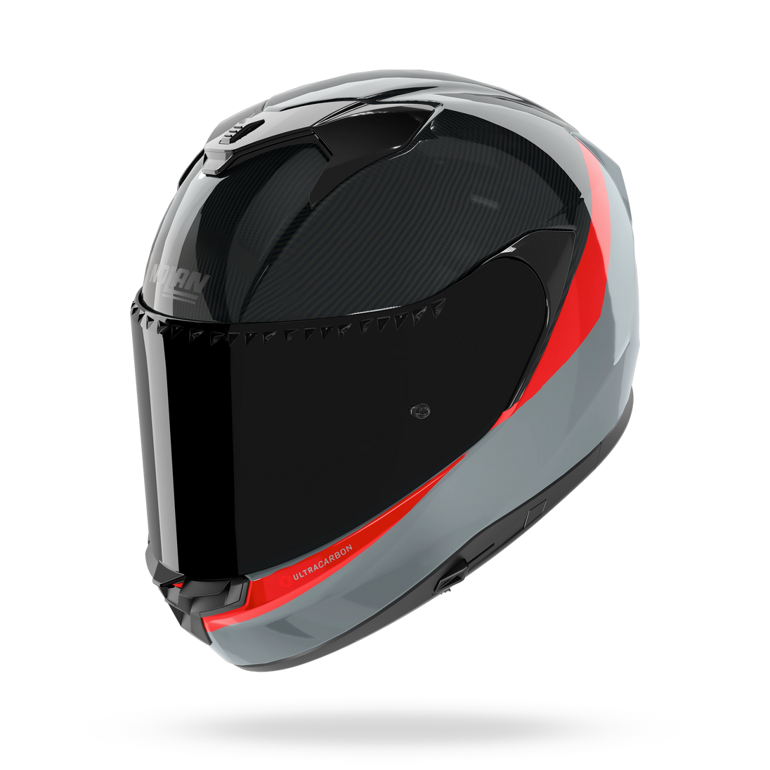 Nolan casco integrale X-904 ULTRA CARBON VERNICIATURA SPECIALE Grigio / Rosso - vista 3/4