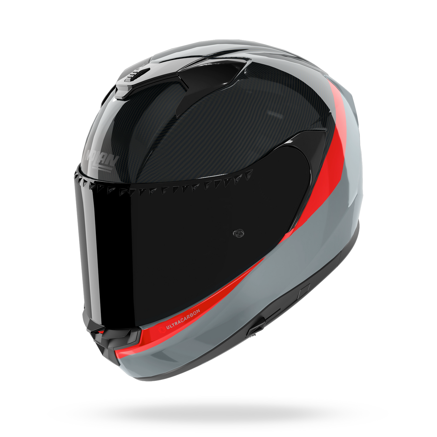 Nolan casco integrale X-904 ULTRA CARBON VERNICIATURA SPECIALE Grigio / Rosso - vista 3/4