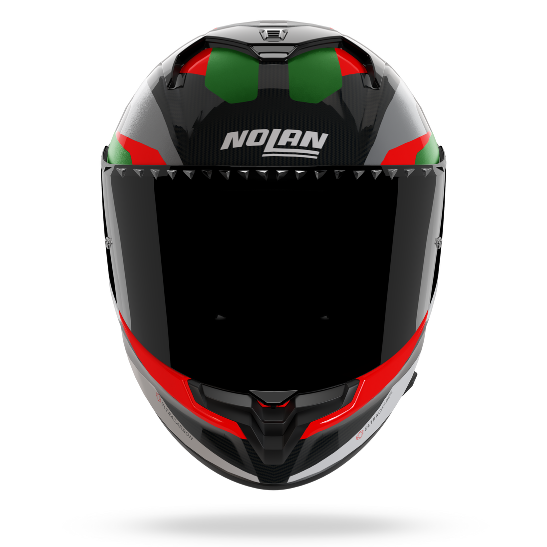 Nolan casco integrale X-904 ULTRA CARBON CALIBRO QUIN Argento / Verde / Rosso - vista 3/4