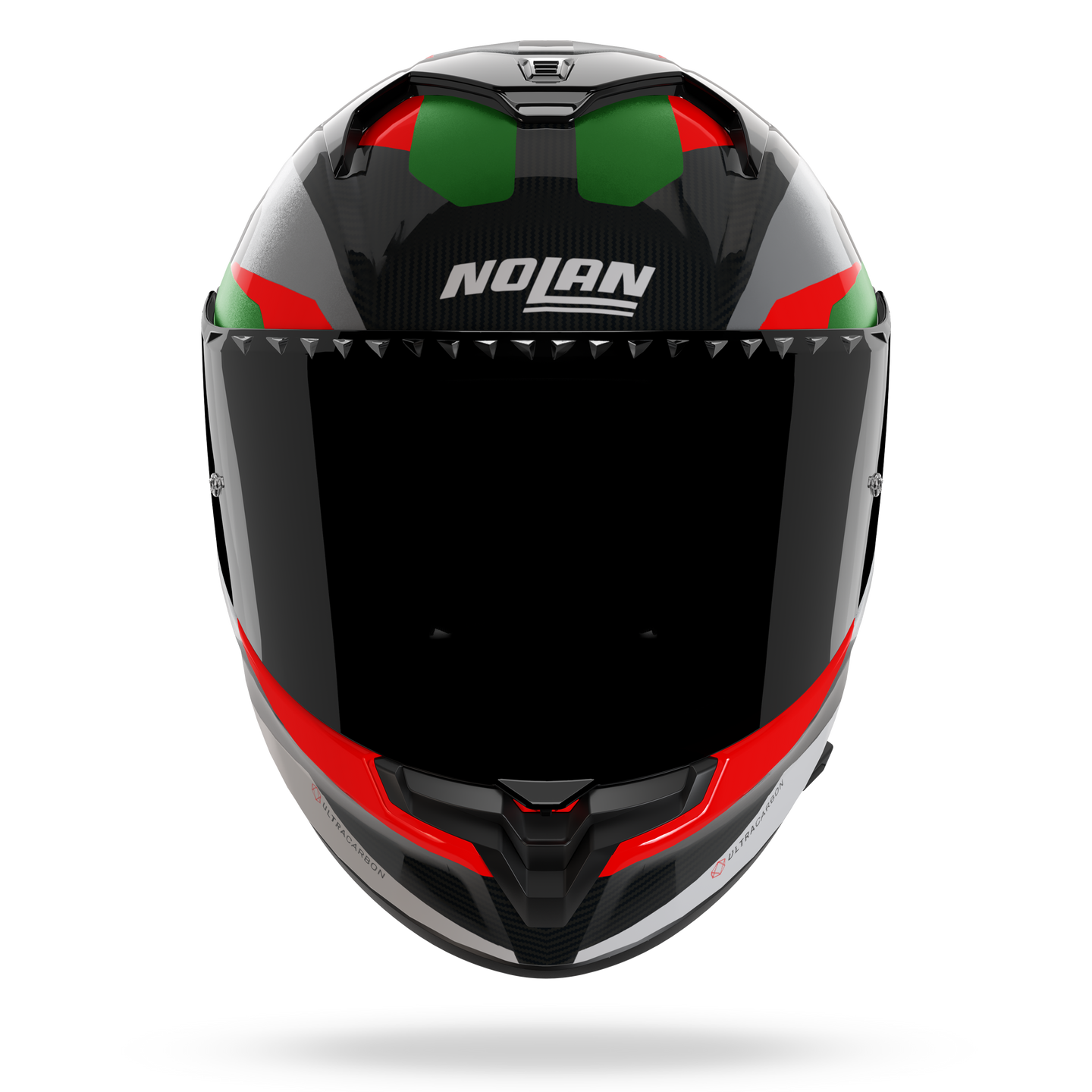 Nolan casco integrale X-904 ULTRA CARBON CALIBRO QUIN Argento / Verde / Rosso - vista 3/4