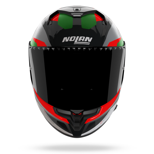 Nolan casco integrale X-904 ULTRA CARBON CALIBRO QUIN Argento / Verde / Rosso - vista 3/4