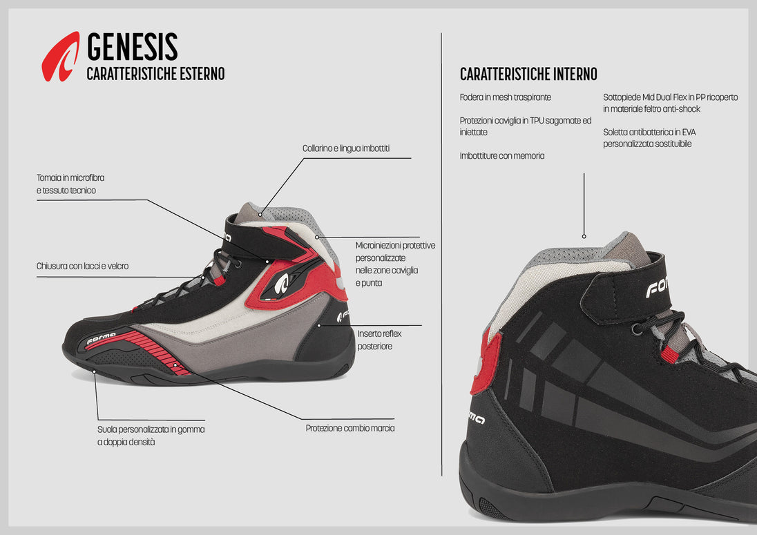 Forma scarpe moto GENESIS Black/Red dettaglio