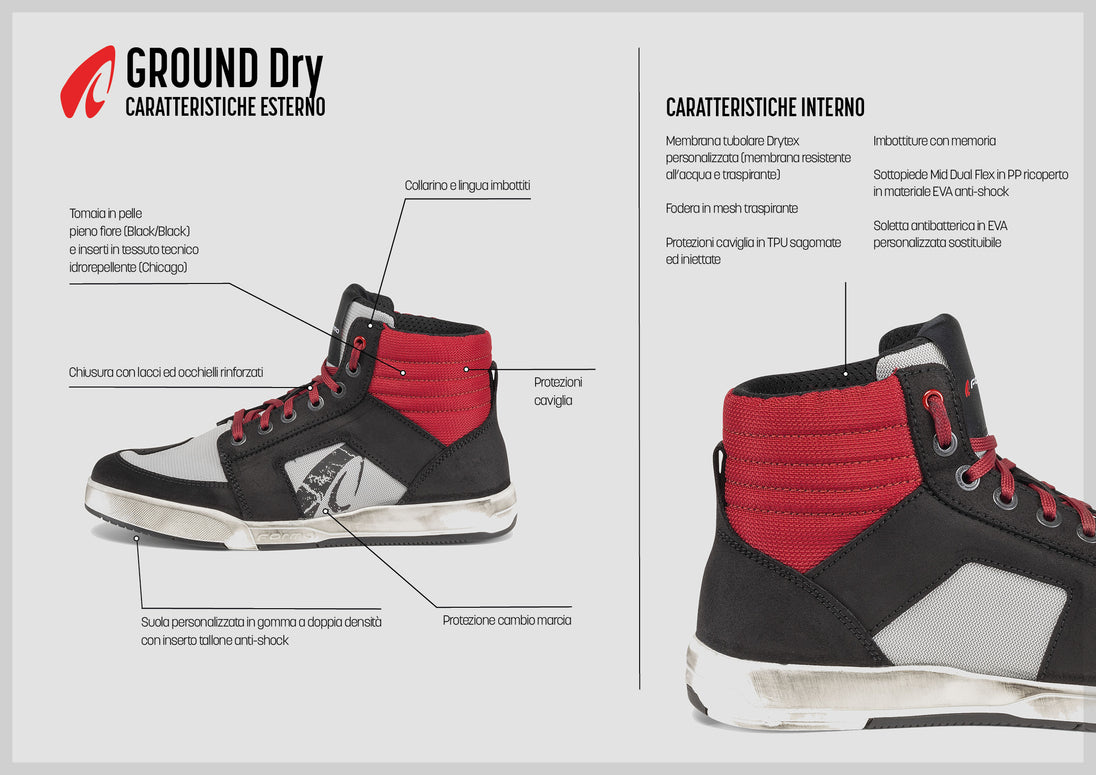 Forma scarpe moto GROUND Dry Black/Black dettaglio