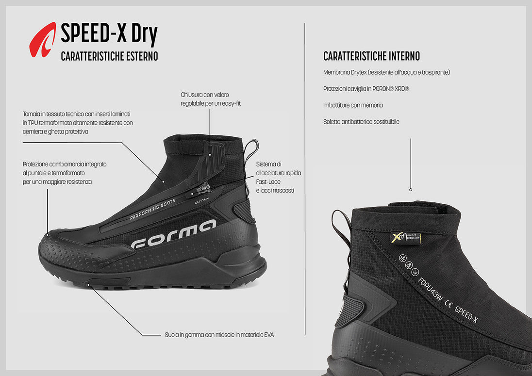 Forma scarpe moto SPEED-X Dry Black/Red/Black dettaglio
