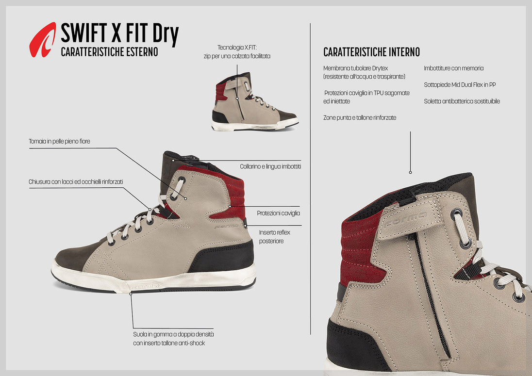 Forma scarpe moto SWIFT X FIT Dry Taupe/Mud dettaglio