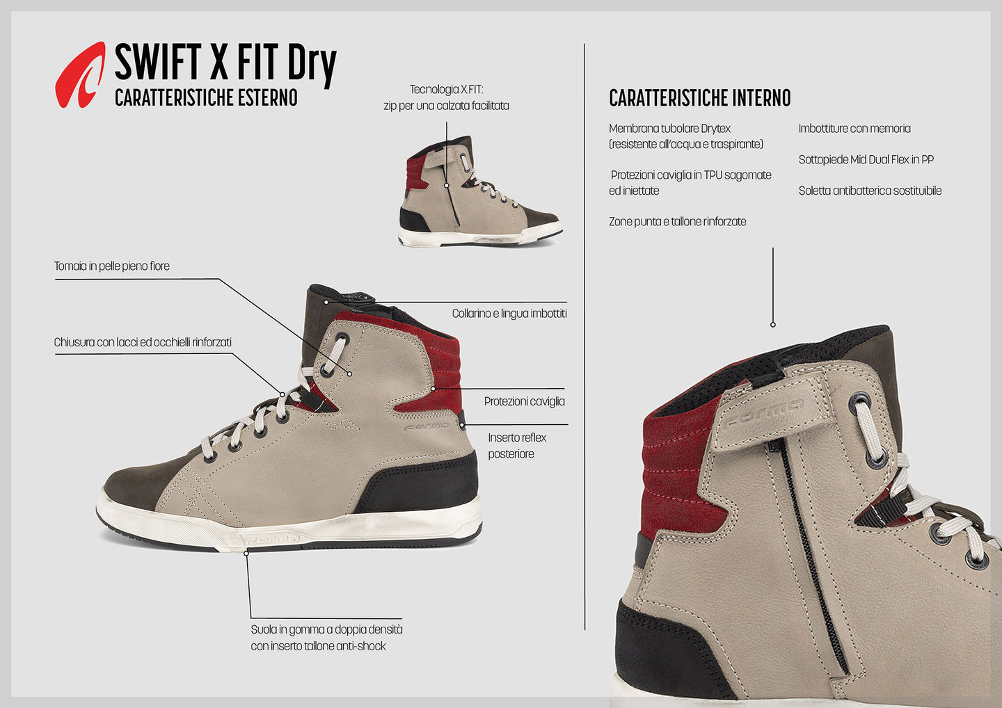 Forma scarpe moto SWIFT X FIT Dry Taupe/Mud dettaglio